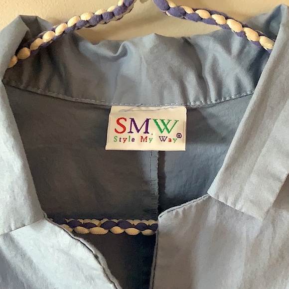 Blue Button Up Sleeveless Blouse - Picture 10 of 10